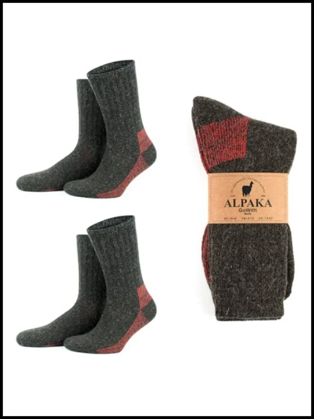 Hiking Alpaca Wool Crew Socks 2-Pack Cushioned Thermal Premium Merino Blend